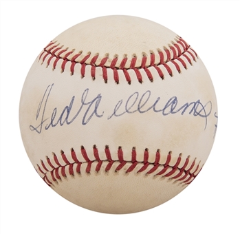Ted Williams Signed and Inscribed OAL Brown Baseball with "#9" Inscription (JSA)